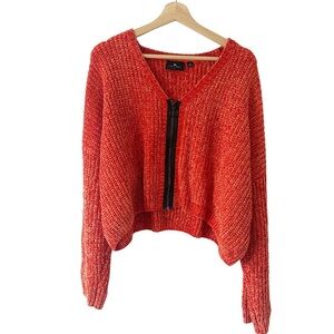 Lazy Oaf Orange Zip Up Knit Sweater Size Large